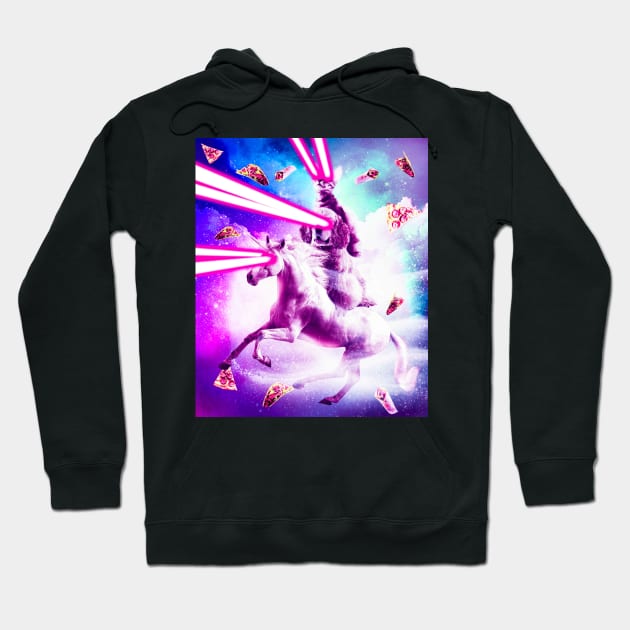 Laser Eyes Space Cat Riding Dog, Unicorn - Rainbow Hoodie by Random Galaxy